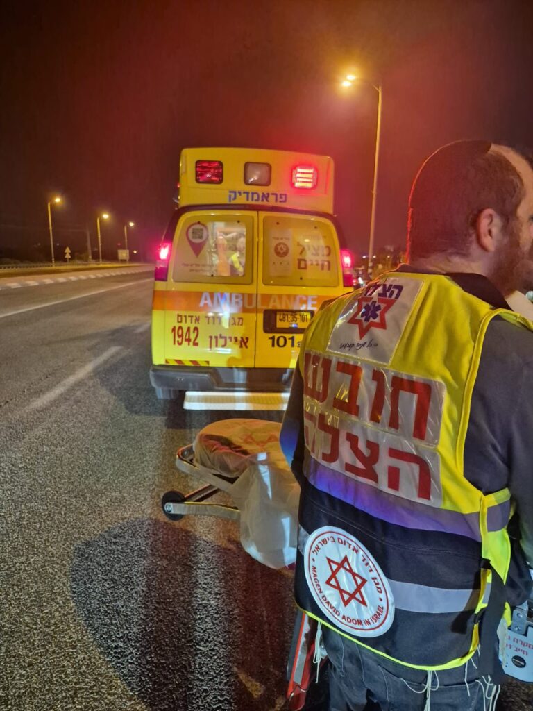 מתנדבי הצלה מעניקים טיפול רפואי בזירת תאונת דרכים