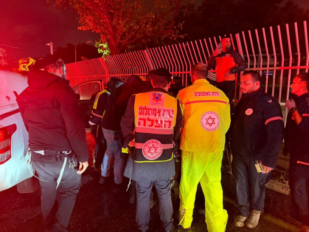מתנדבי הצלה מעניקים טיפול רפואי בזירת תאונת דרכים